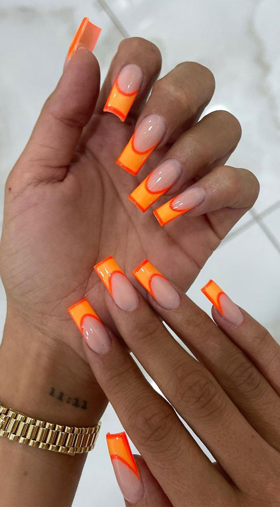35 Cute Orange Nail Ideas To Rock in Summer : Orange French Tapered Nails