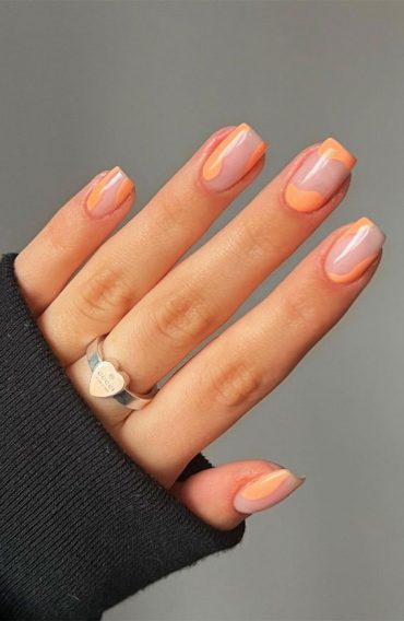 35 Cute Orange Nail Ideas To Rock In Summer Peach Orange Abstract Nails