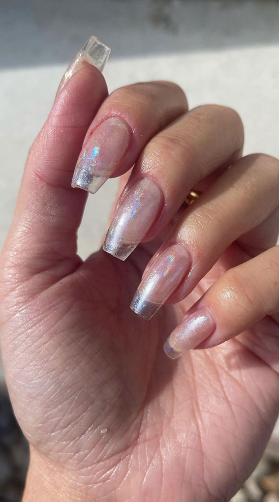 40 Awesome Nail Ideas You Should Try : Shimmery Clear Nails