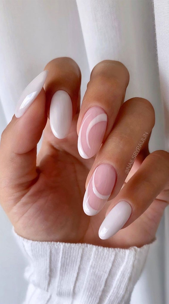 40 Awesome Nail Ideas You Should Try : White Swirl Nails