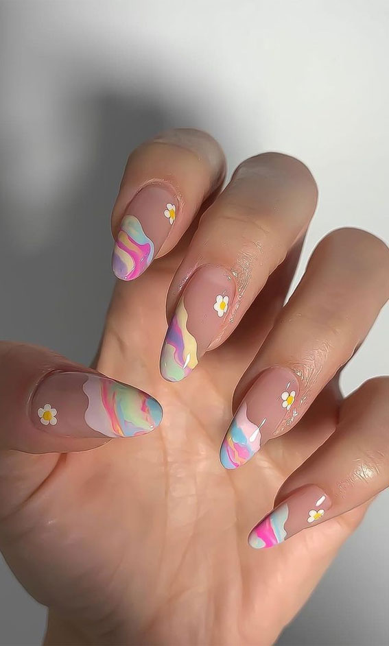 40 Awesome Nail Ideas You Should Try : Pastel Marble Tip Nails