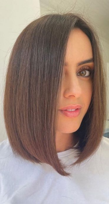 40 Trendy Lob Haircuts & Hairstyles in 2022 : Smooth Brunette Blunt ...