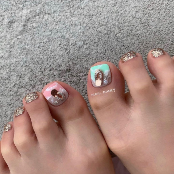 40 Eye-Catching Toe Nail Art Designs : Rhinestones + White Toe Nails