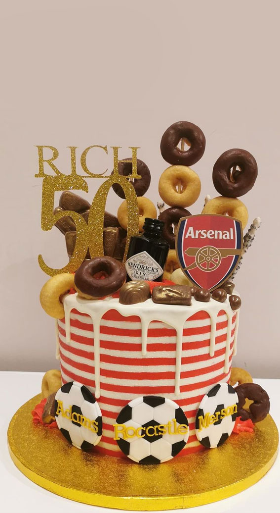 45 Awesome Football Birthday Cake Ideas : Arsenal 50th Drip Cake