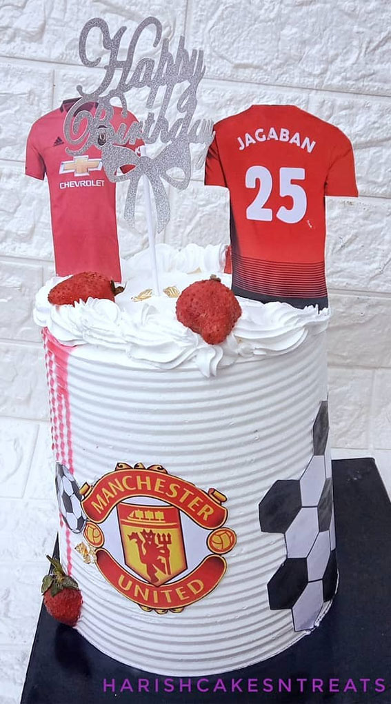 45 Awesome Football Birthday Cake Ideas : White Manchester United Cake