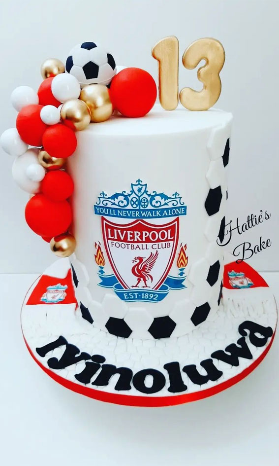 45 Awesome Football Birthday Cake Ideas : Liverpool Cake for 13rd Birthday