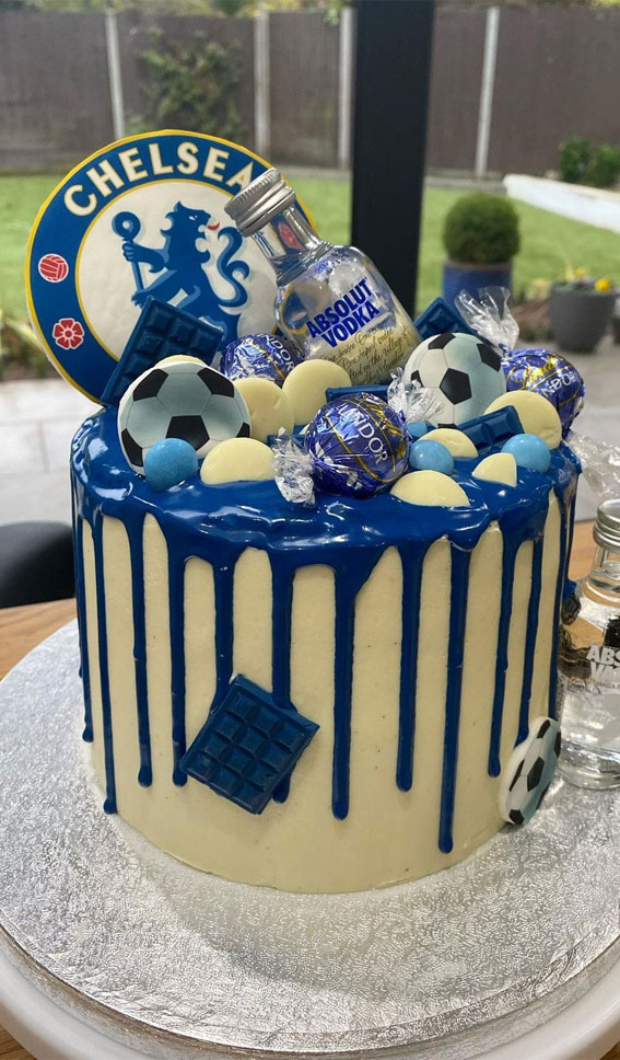 45 Awesome Football Birthday Cake Ideas : Chelsea Cake Topped with Vodka + Sweet