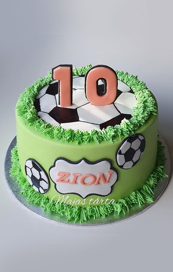 45 Awesome Football Birthday Cake Ideas : Green Cake for 10th Birthday
