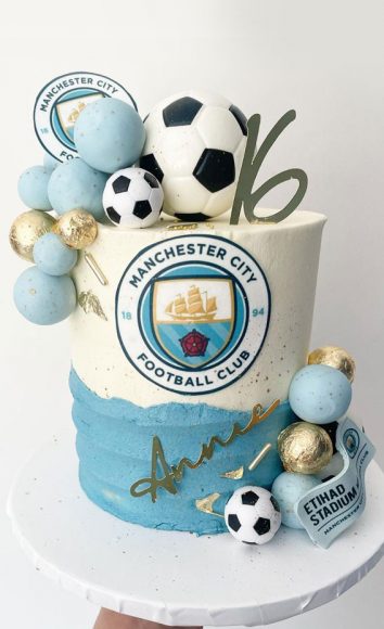 45 Awesome Football Birthday Cake Ideas : Blue and White Manchester ...