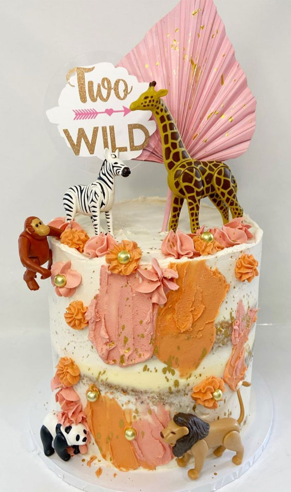 31 Two Wild Birthday Cake Ideas : Orange and Pink Two Wild Cake