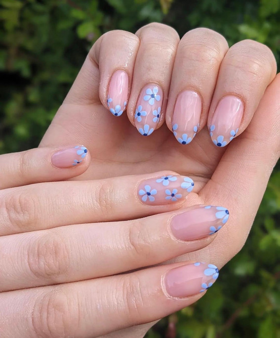 52 Cute Summer Nail Ideas Blue Flower Gel Nails