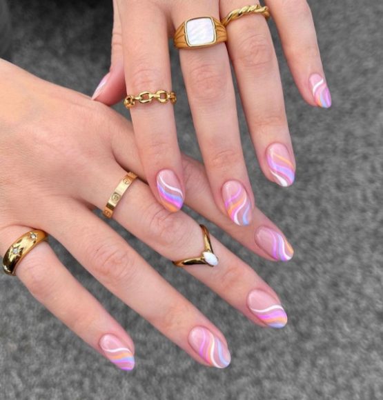 52 Cute Summer Nail Ideas Swirl Sheer Nails