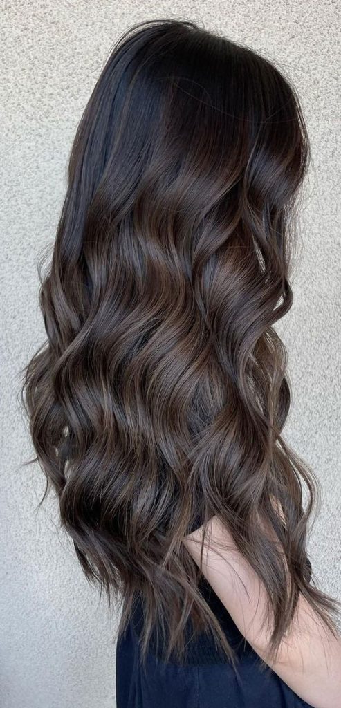 50 Autumn's 2022 Hair Colour Trends : Shiny Ash Brown Long Hair