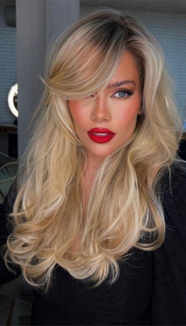 50 Hair Colours Ideas That Are Trending Now Vanilla Blonde Long Hair Bangs 0587