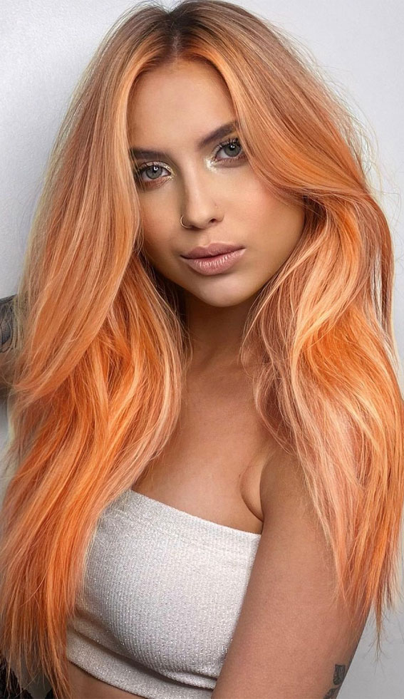 50 Hair Colours Ideas That Are Trending Now : Bright Peach Hair Colour