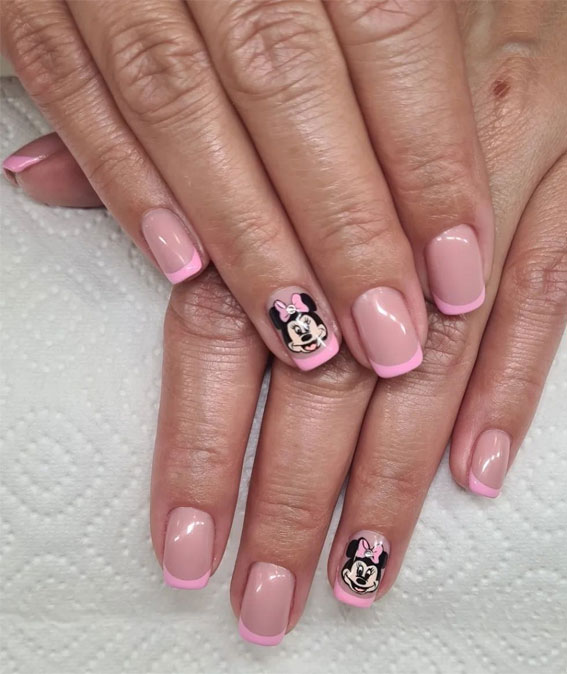 30 Minnie Mouse Nail Designs : Pink French Tips + Minnie