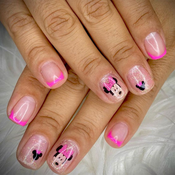 30 Minnie Mouse Nail Designs : Shimmery Pink Minnie Nails