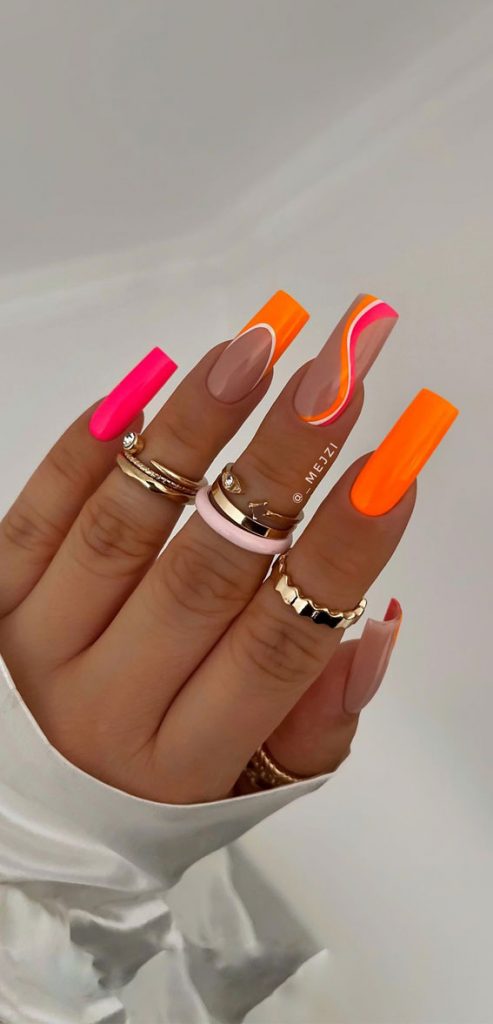 50 Pretty Summer Nails In 2022 For Every Taste Pink And Orange Swirl