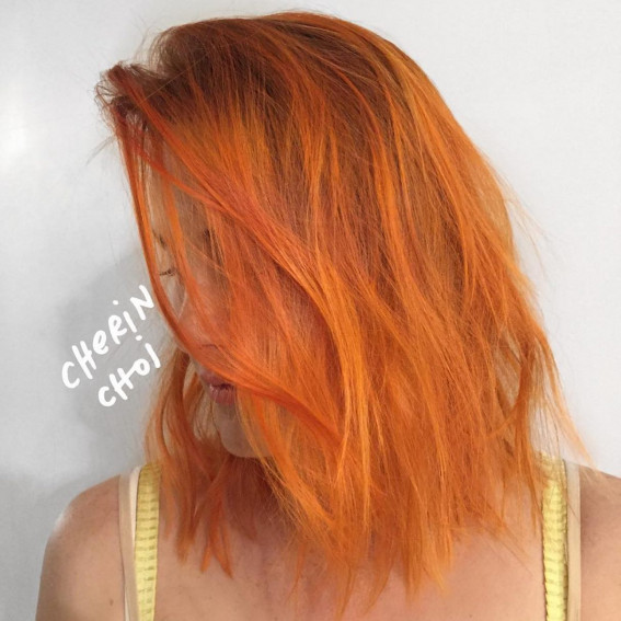32 Best Orange Hair Color Shades : Orange Lob Haircut