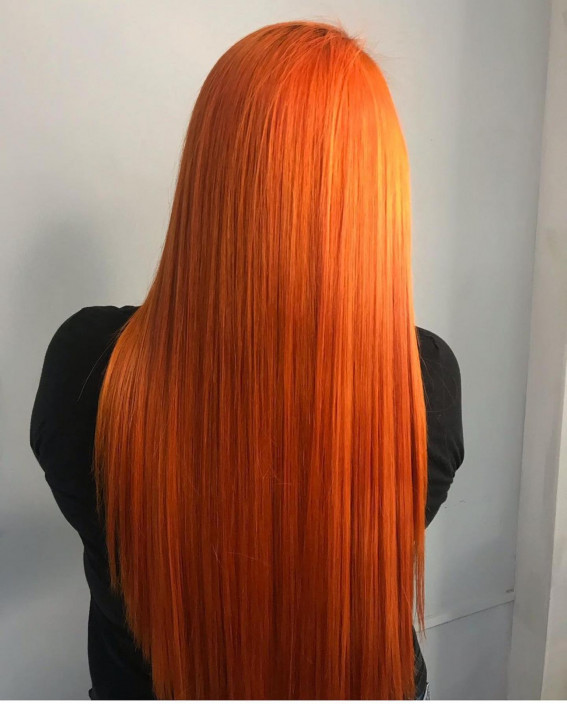 32 Best Orange Hair Color Shades : Bright Orange Long Straight Hair