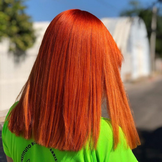 32 Best Orange Hair Color Shades : Fiery Orange Hair Shoulder Length