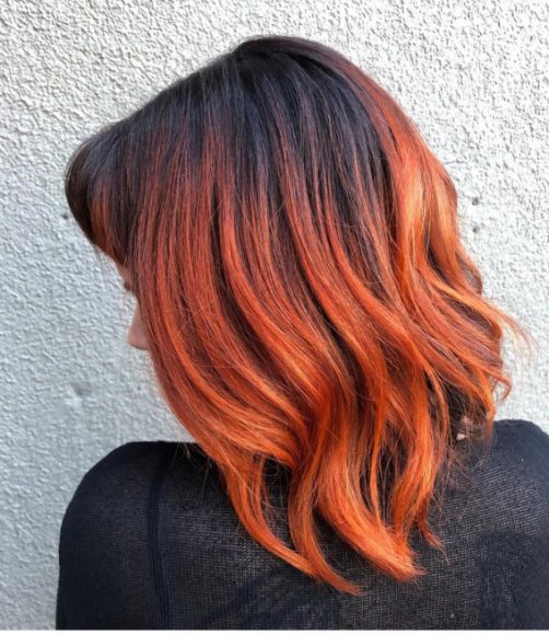 32 Best Orange Hair Color Shades : Dark Root Orange Hair Shoulder Length