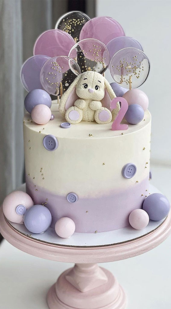 70 Cake Ideas for Birthday & Any Celebration : Lavender & White Birthday Cake for 2nd Birthday