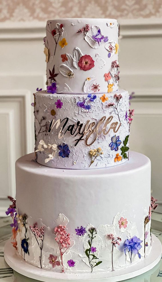 70 Cake Ideas for Birthday & Any Celebration : Dried Edible Flower Buttercream Cake