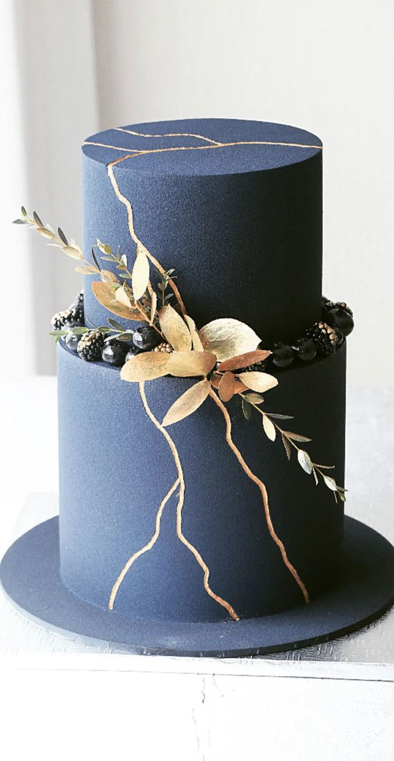 70 Cake Ideas for Birthday & Any Celebration : Navy Blue Cake with Gold Accents