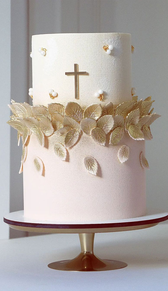 70 Cake Ideas for Birthday & Any Celebration : Neutral and Gold Christening Cake