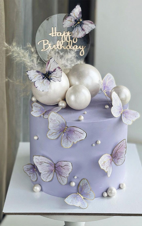 70 Cake Ideas for Birthday & Any Celebration : Lavender Cake Adorned with Butterflies