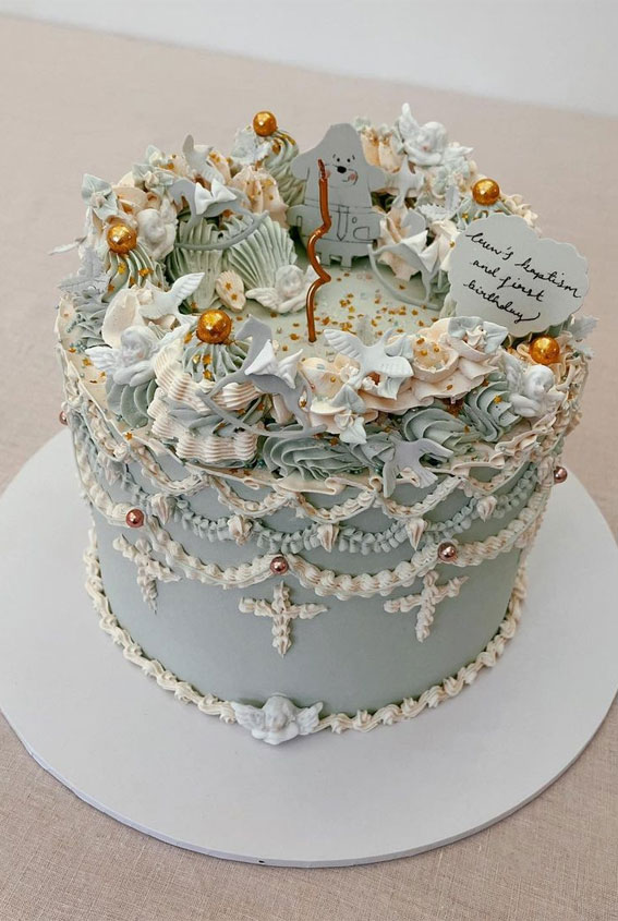 50 Vintage Inspired Lambeth Cakes That’re So Trendy : A very sweet baptism & birthday cake