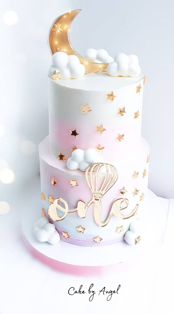 70 Cake Ideas for Birthday & Any Celebration : 1st Birthday Cake Topped with Crescent Moon