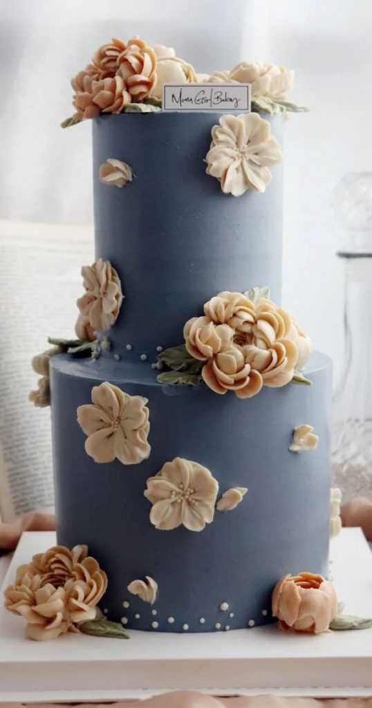 70 Cake Ideas for Birthday & Any Celebration : Dusty Blue Two-Tiered ...