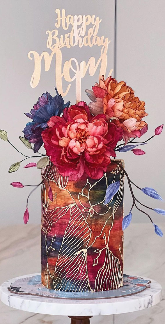 70 Cake Ideas for Birthday & Any Celebration : Bold Coloured Cake for Mum