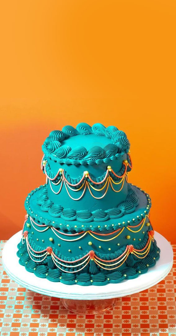 50 Vintage Inspired Lambeth Cakes That’re So Trendy : Teal Wedding Cake