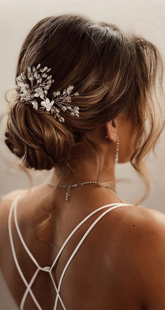 59 Gorgeous Wedding Hairstyles in 2022 : Elegant Low Updo + Hair Accessories