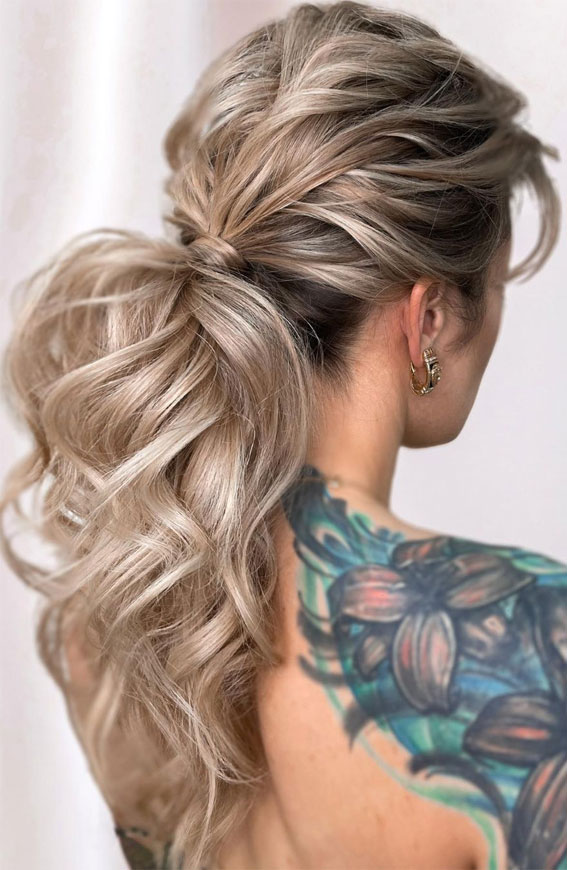 59 Gorgeous Wedding Hairstyles in 2022 : Ash Blonde Voluminous Pony