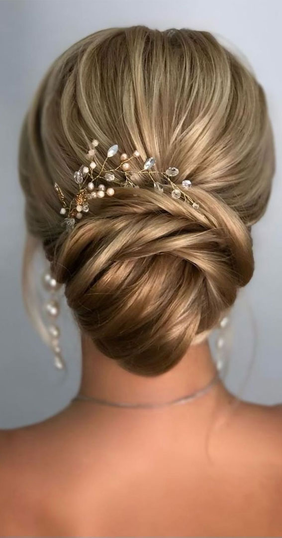 59 Gorgeous Wedding Hairstyles in 2022 : Wrap + Low Bun + Hair Accessories