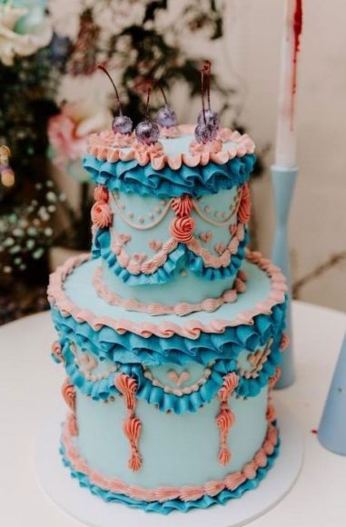 50 Beautiful Wedding Cakes in 2022 : Blue and Orange Buttercream ...