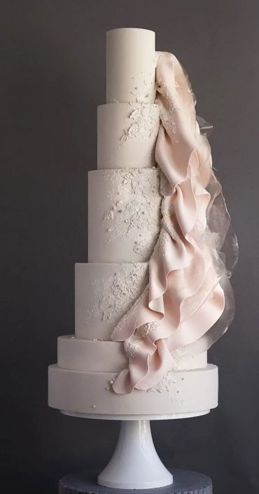 50 Beautiful Wedding Cakes in 2022 : Neutral Ruffle Wedding Cake