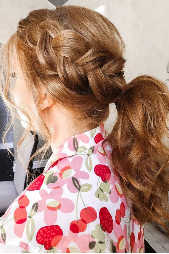 59 Gorgeous Wedding Hairstyles in 2022 : Chunky Braided Ponytail