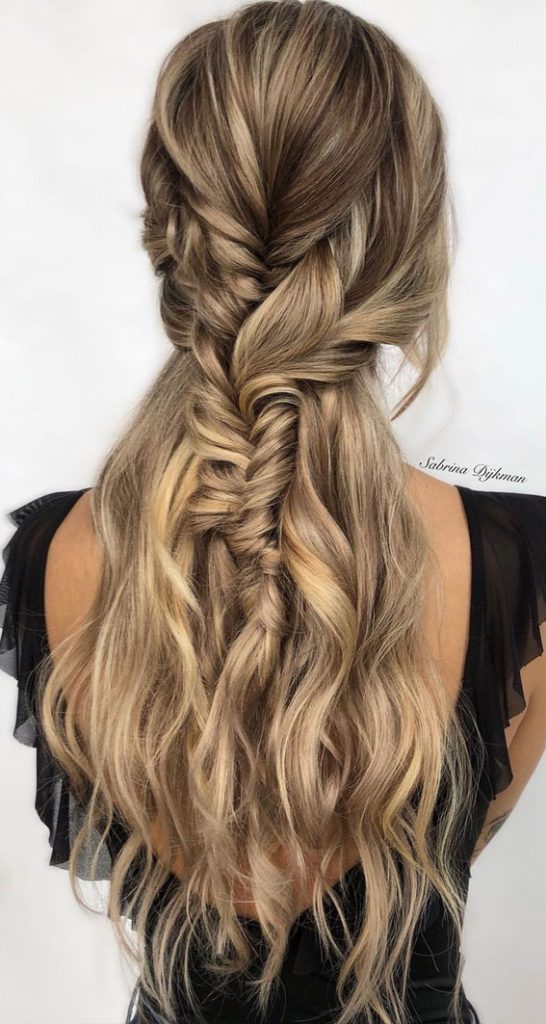 59 Gorgeous Wedding Hairstyles in 2022 : Boho Braided Half Up