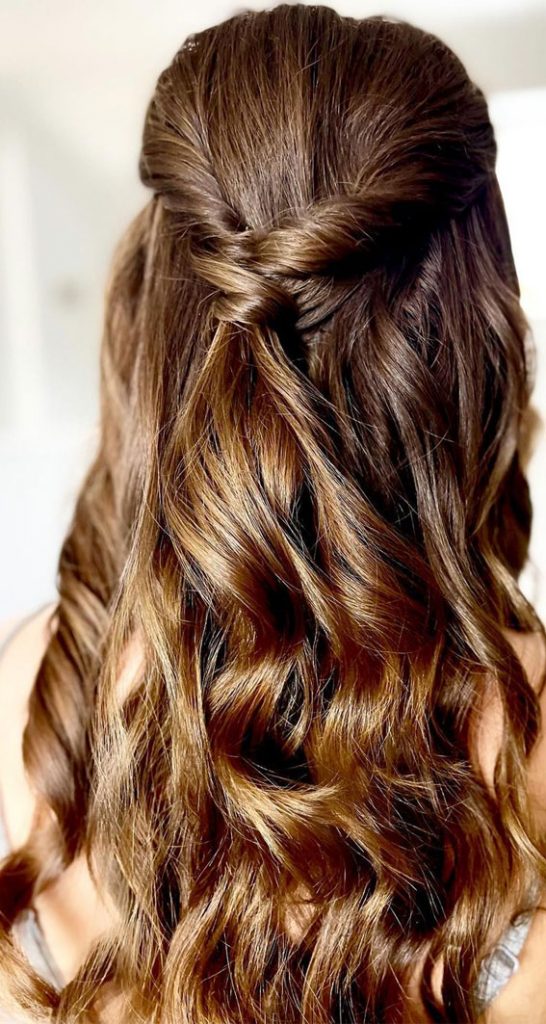 59 Gorgeous Wedding Hairstyles In 2022 : Brunette Soft Half Up + Curls