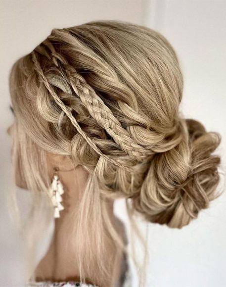 59 Gorgeous Wedding Hairstyles In 2022 Mixed Braids Voluminous Low Bun 5244