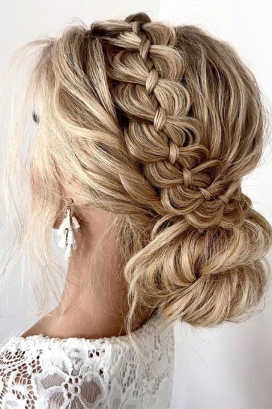 59 Gorgeous Wedding Hairstyles In 2022 Four Strand Boho Bun 9692