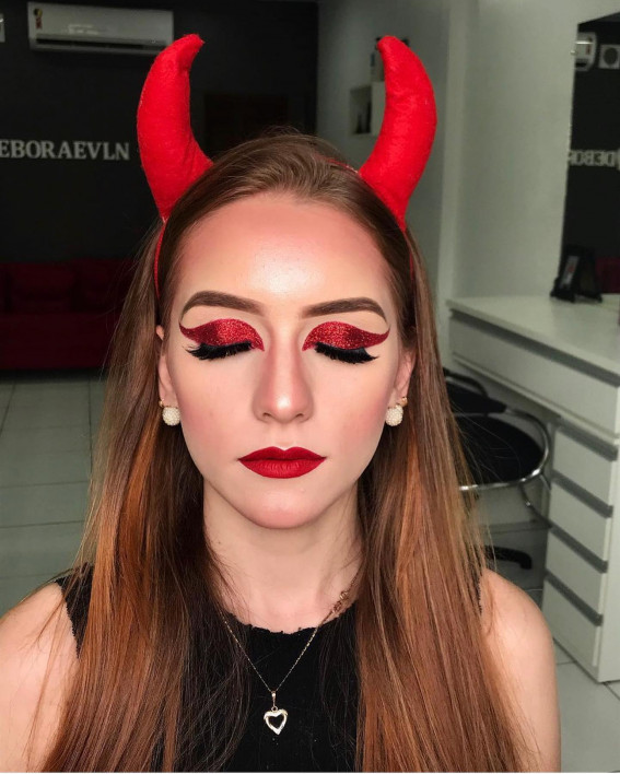 Halloween Makeup Glitter Red Devil Makeup