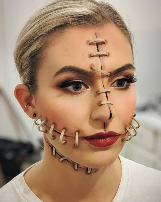40+ Spooky Halloween Makeup Ideas : Stitch Halloween Makeup Look