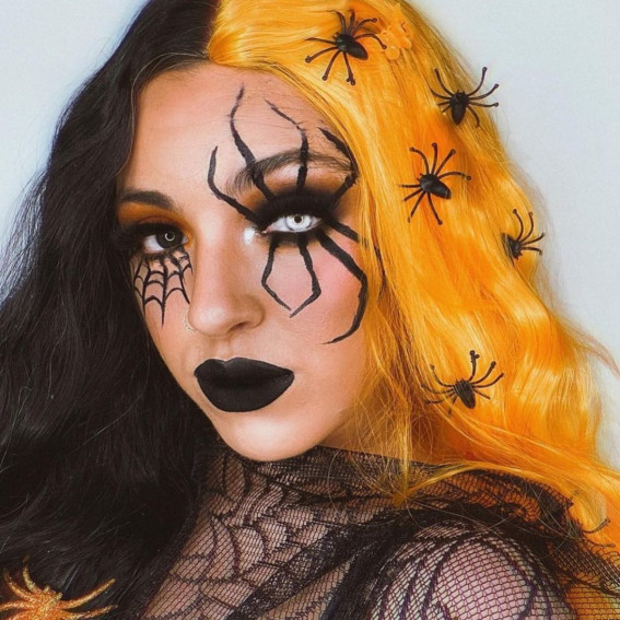 40+ Spooky Makeup Ideas : Spider + Spider Web Eye Makeup
