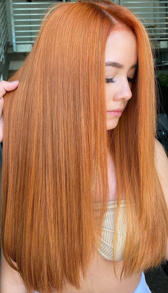 40 Copper Hair Color Ideas That’re Perfect for Fall : Subtle Layered Copper Long Hair